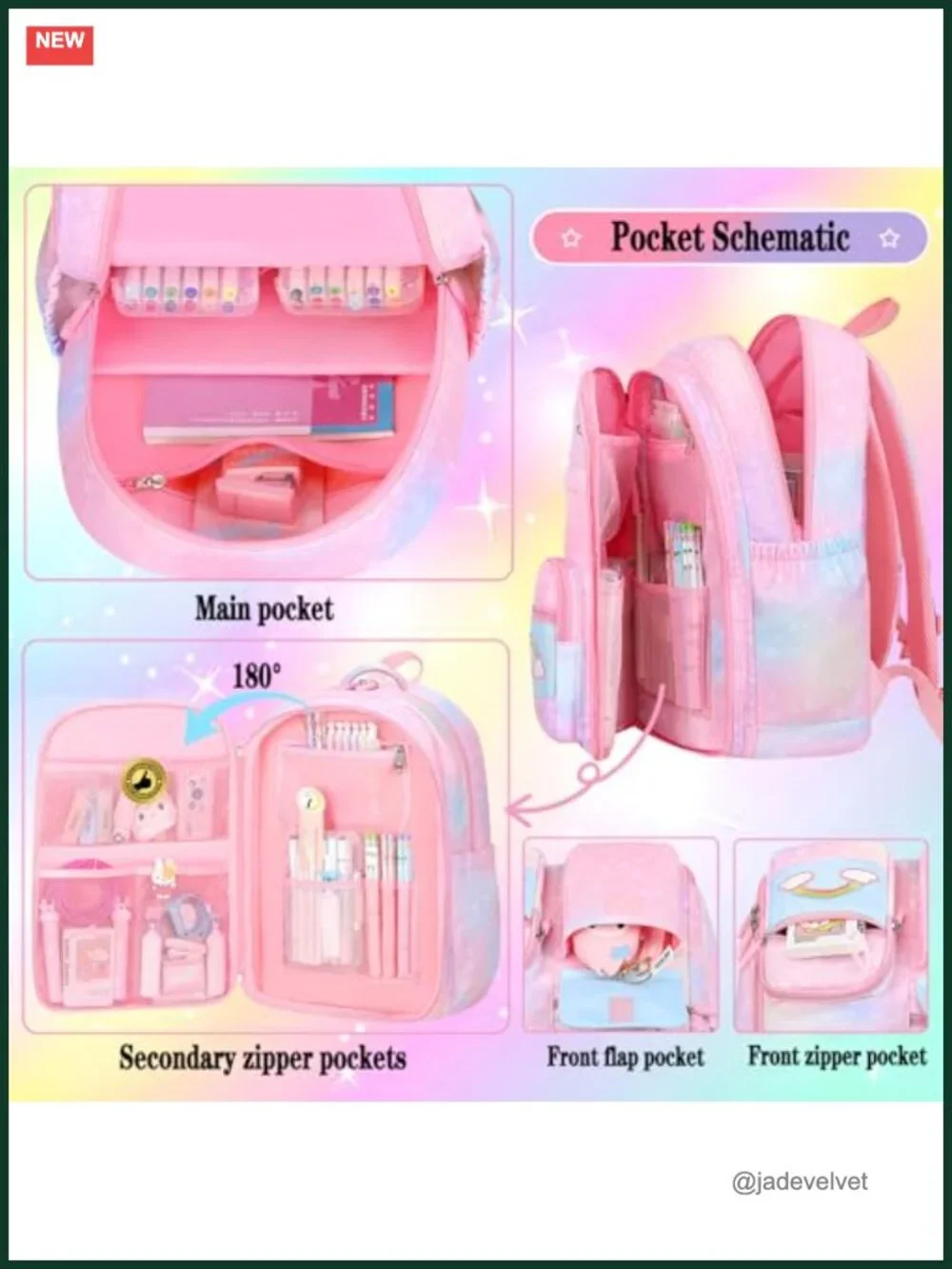 3-Piece Girls Backpack Set with Lunch Bag and Pencil Case, Polyester, School Use